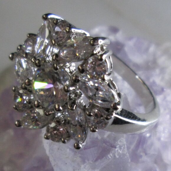 Flower Cubic Zirconia Cocktail Ring - Picture 2 of 5